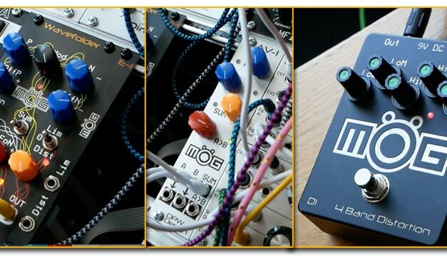 DPW Design: preview of MOG WF-1 and AV-1 eurorack modules plus D1 4Band Distortion Pedal.